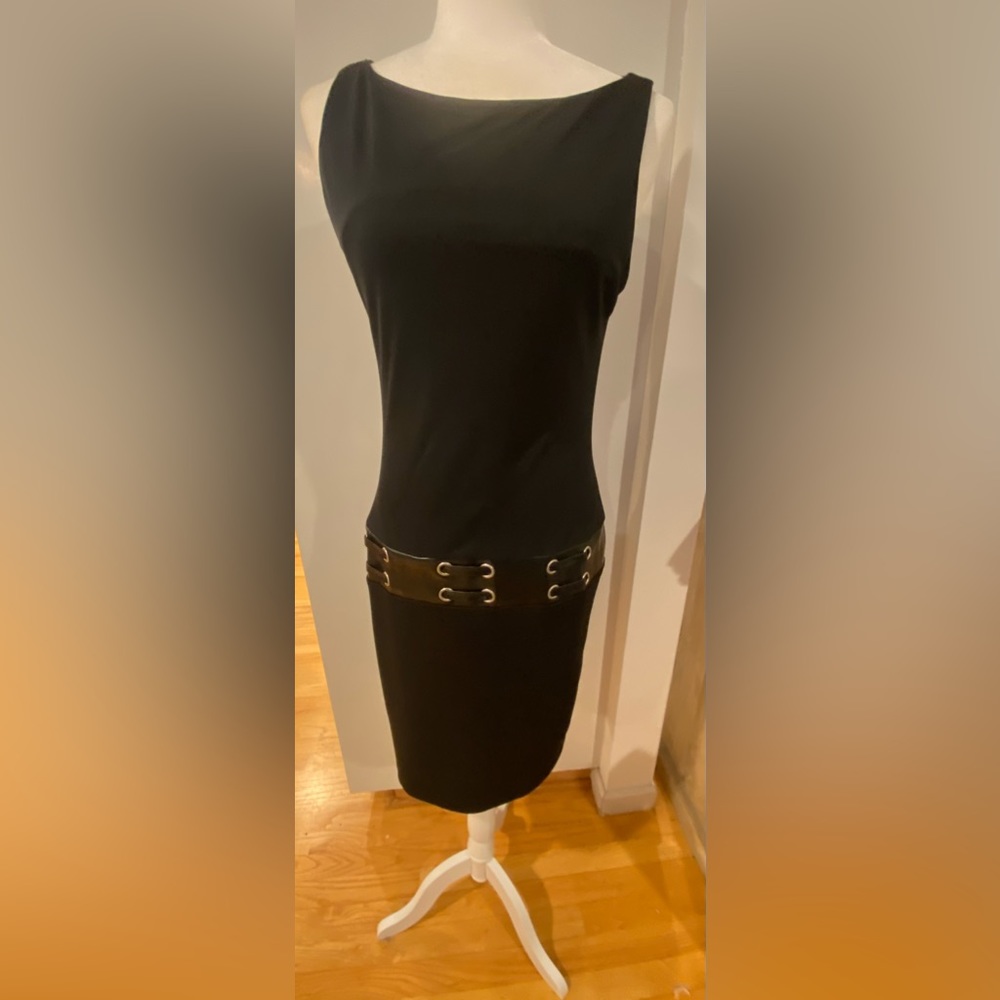 🥂BLACK FAUX LEATHER DETAILS DRESS BY LAUNDRY